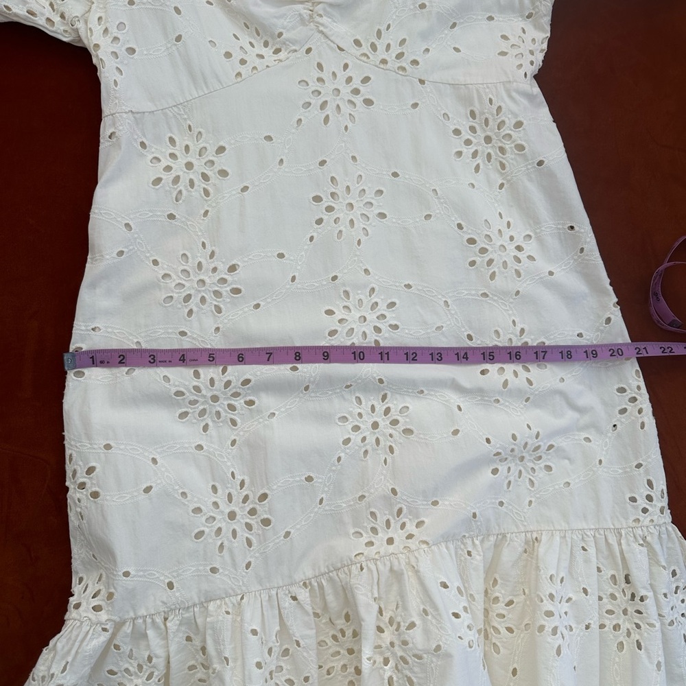 Gibson Latimer Ivory Eyelet Hi Low Puff Sleeve All Cotton Midi Dress Lined L - Picture 7 of 12